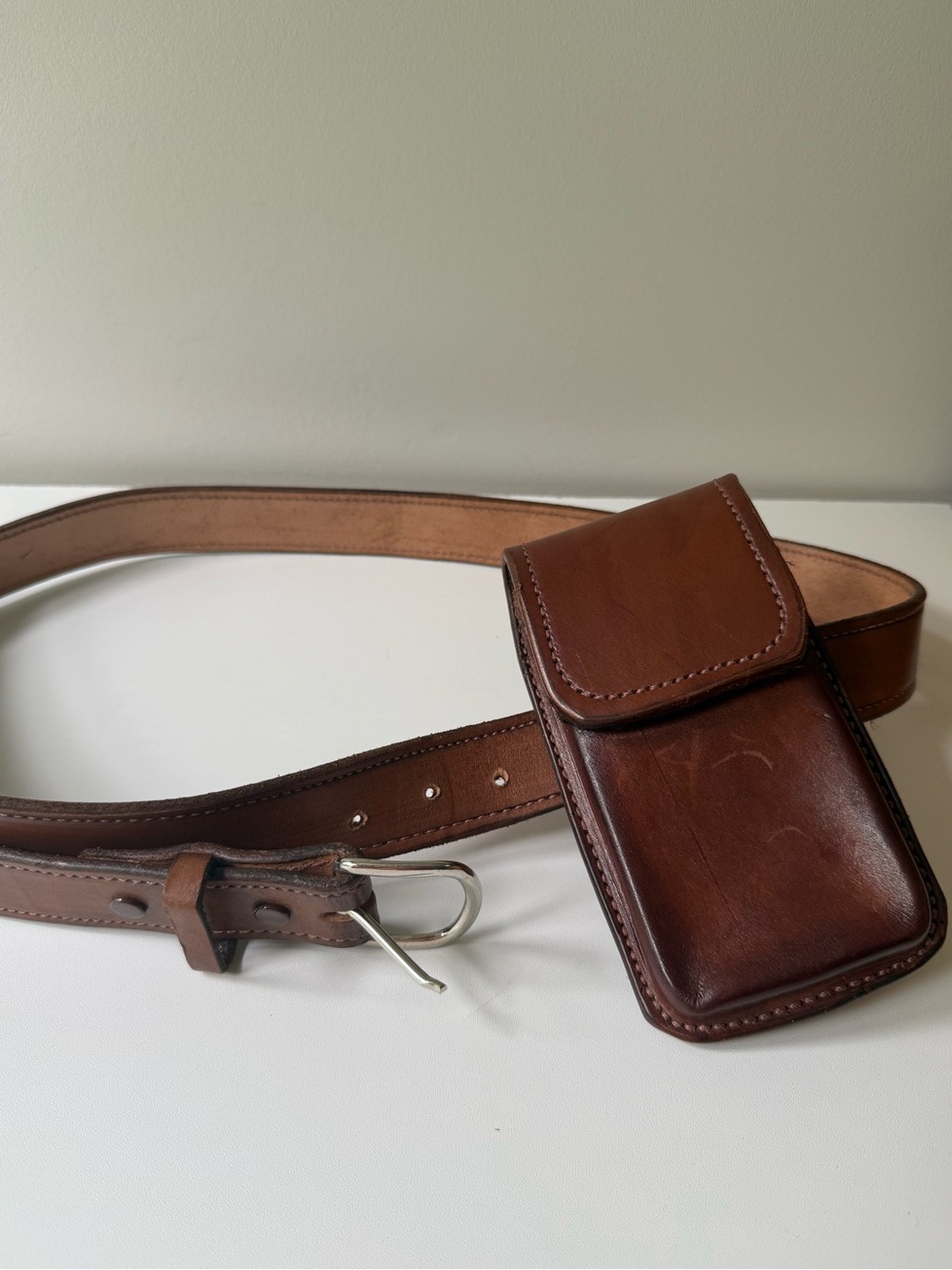 Brown Leather Belt Phone Pouch - Men's Accessory